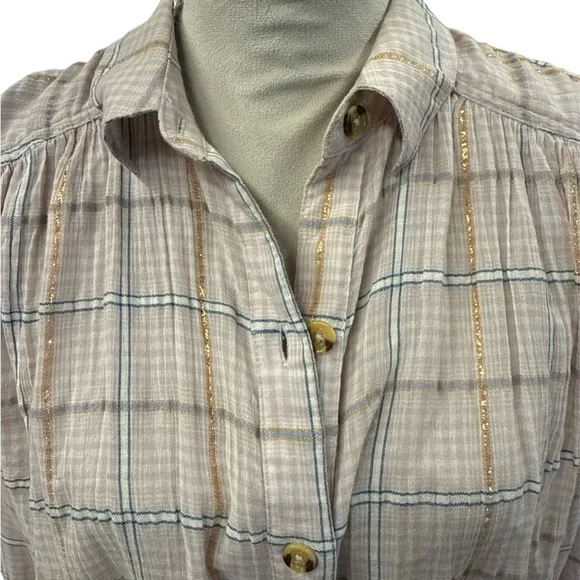 Free People Metallic Plaid Button-Up Shirt - Picture 6 of 9